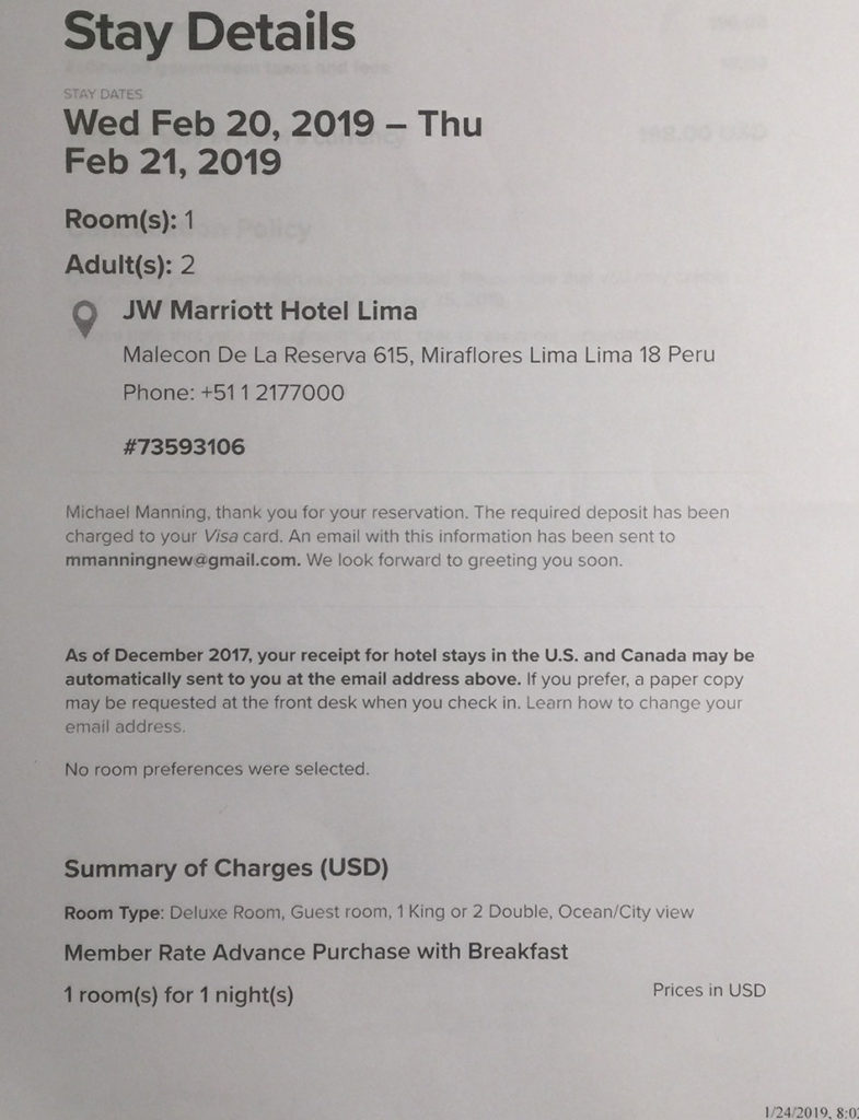 Marriott website confirmation